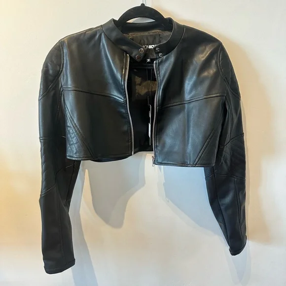 Black Leather Cropped Jacket - Picture 1 of 2
